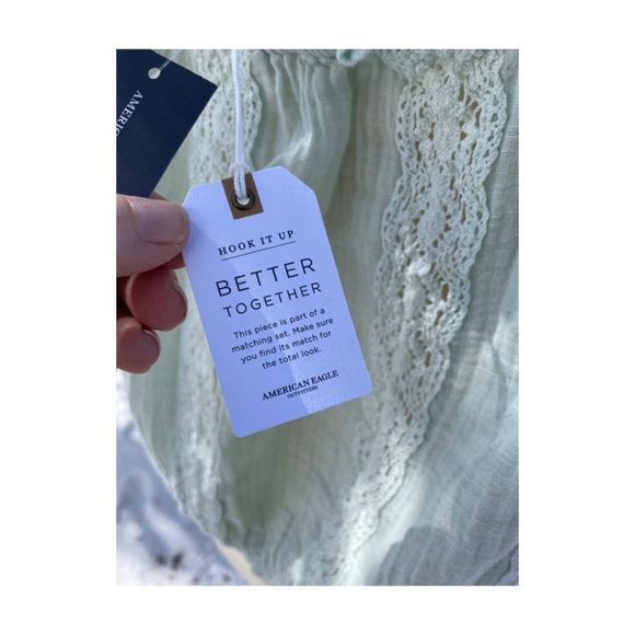 American Eagle Outfitters Mint Green Knit Crop Top Off Shoulder Balloon Sleeve S - Picture 7 of 12